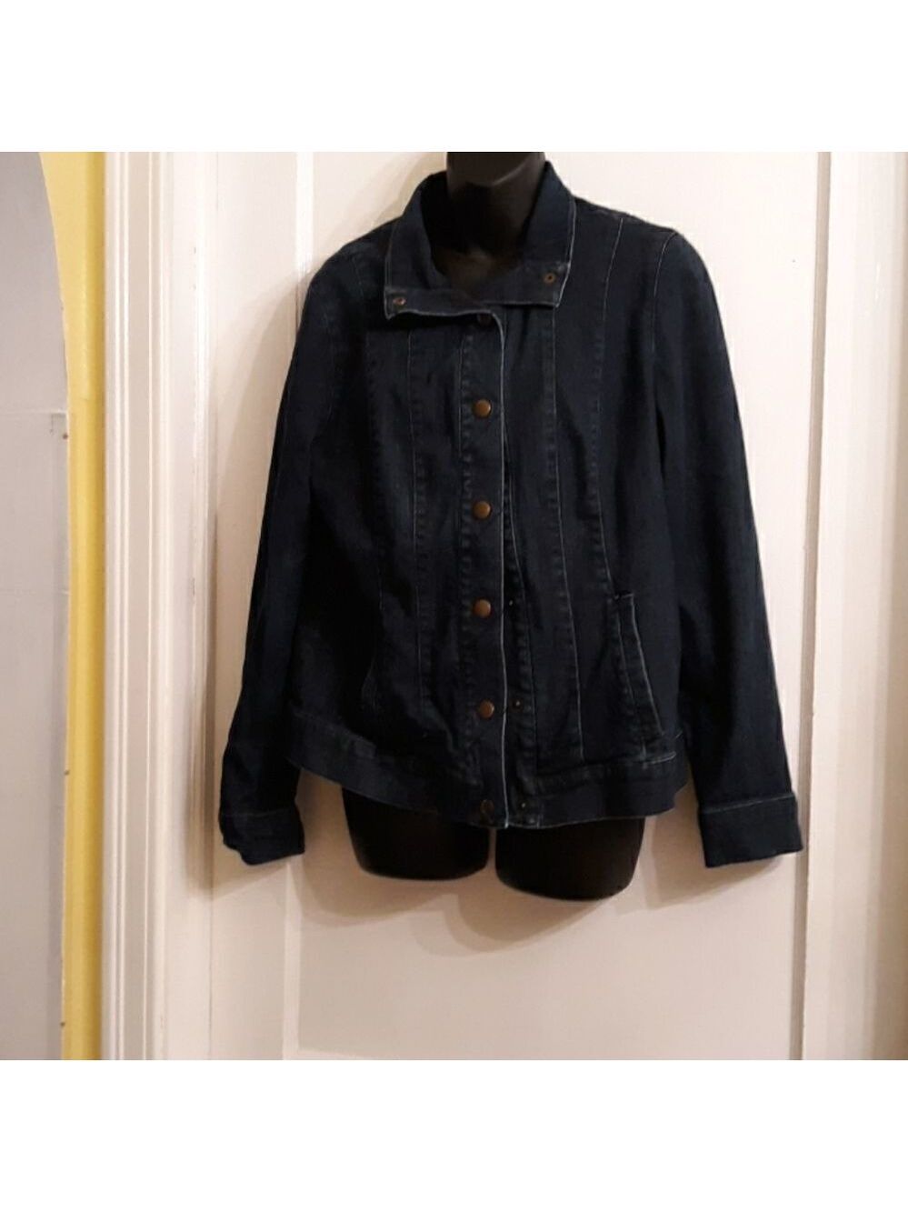 Coldwater Creek dark blue jean snap jacket